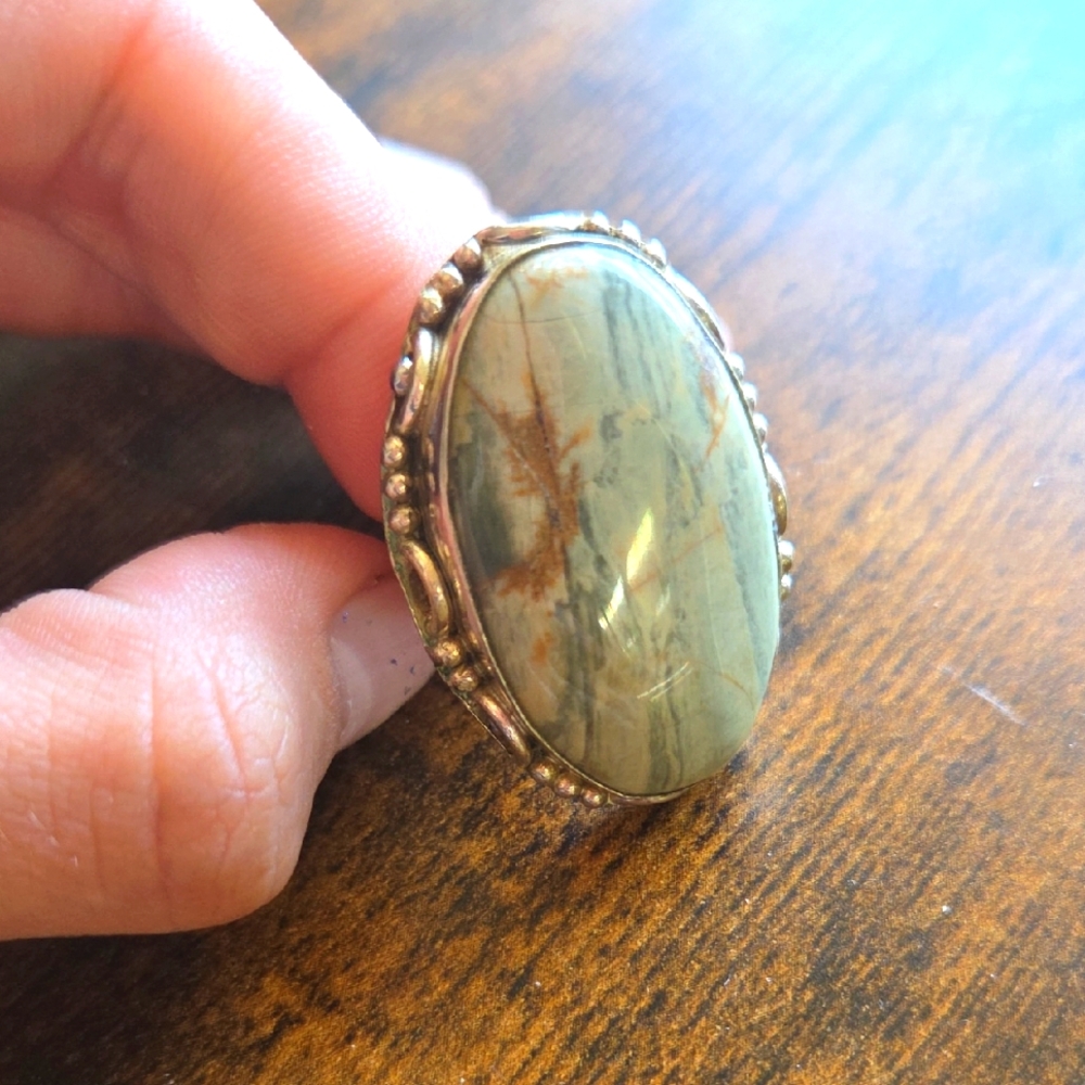Silver Plate Jasper Ring Size 7-7.5